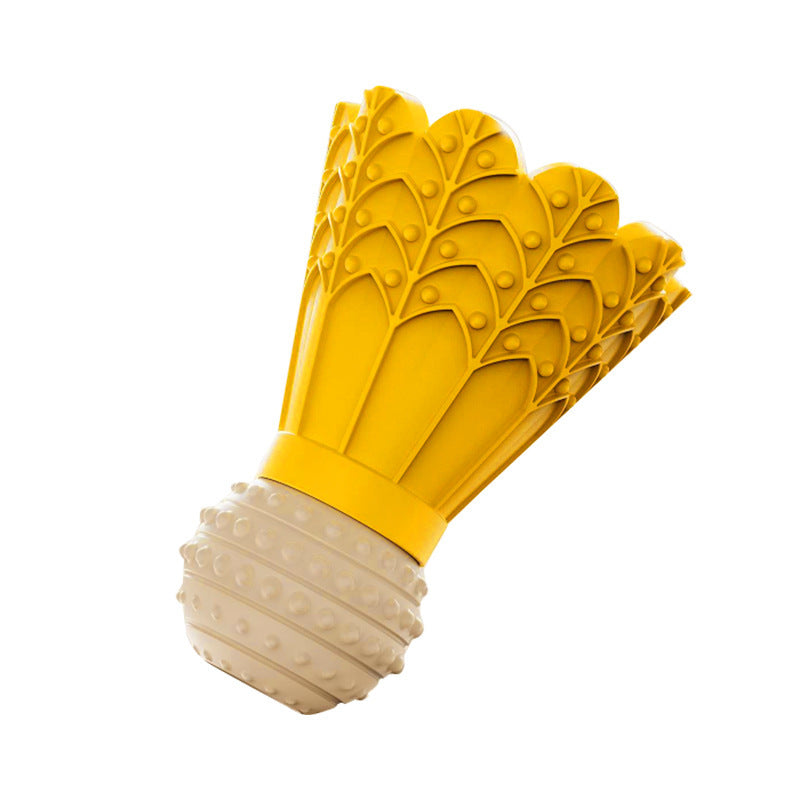 The Busy Chew fillable, freezable dog chew toy in yellow on a white background