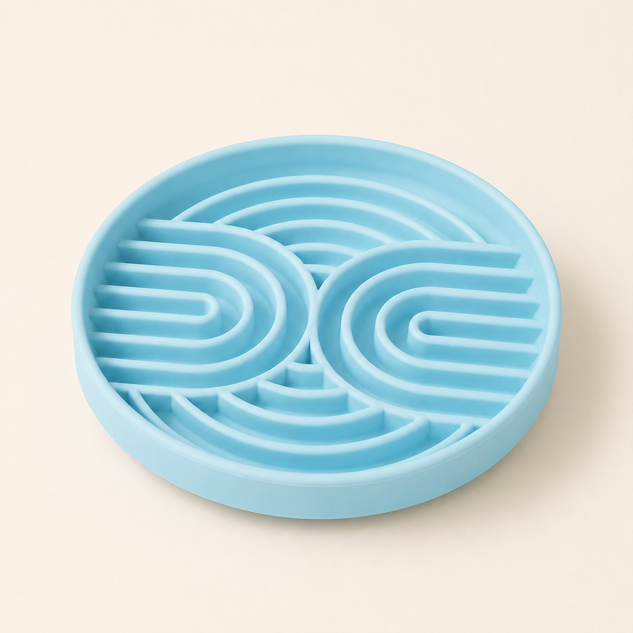 The Hush Feeder silicone slow feeder dog bowl in blue