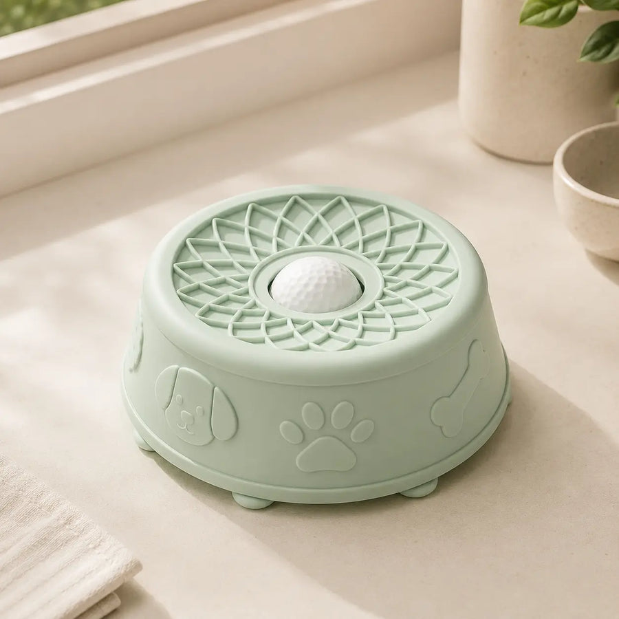The Hush Bowl silicone dog lick bowl with a roller ball