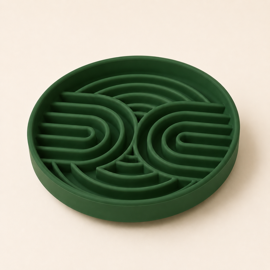 The Hush Feeder silicone slow feeder dog bowl in dark green