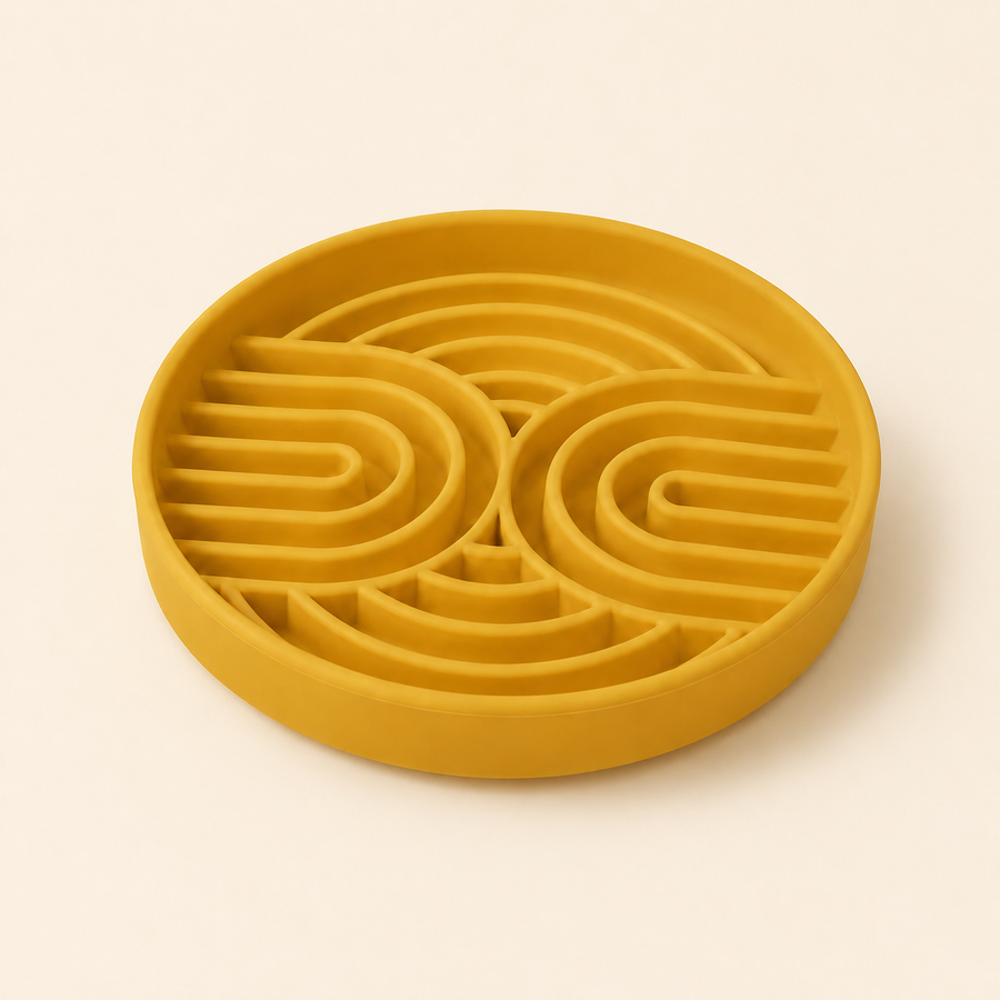 The Hush Feeder silicone slow feeder dog bowl in yellow